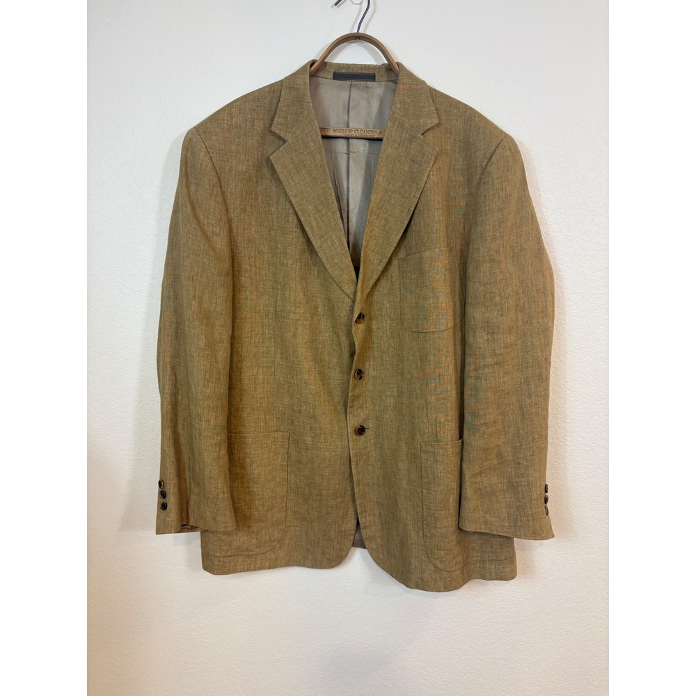 Tallia Linen Blazer 44 Regular Tan 3-Button Jacket Career Wedding Event Travel